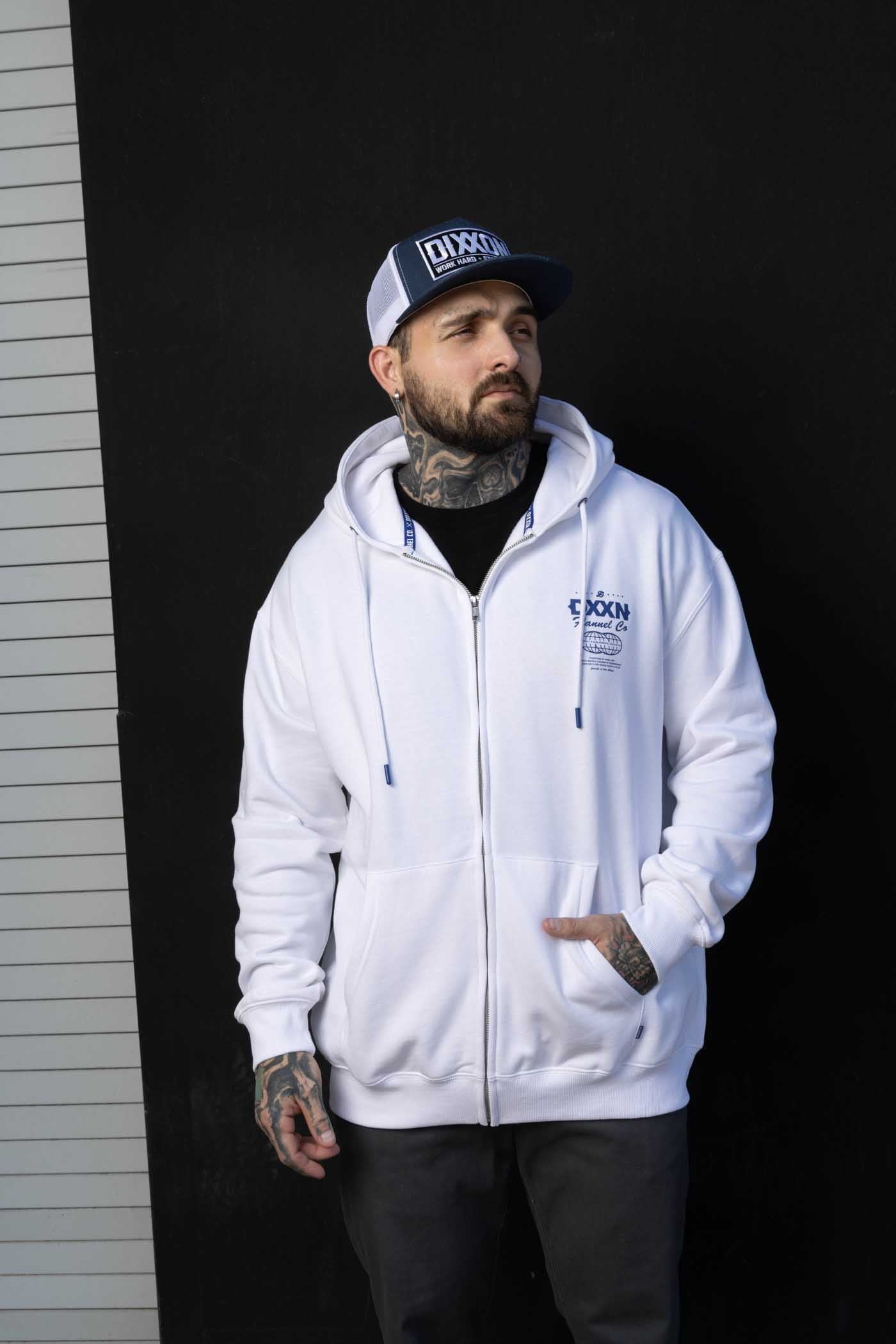 Tech Zip Up Hood - Blue/White – Dixxon Flannel Australia